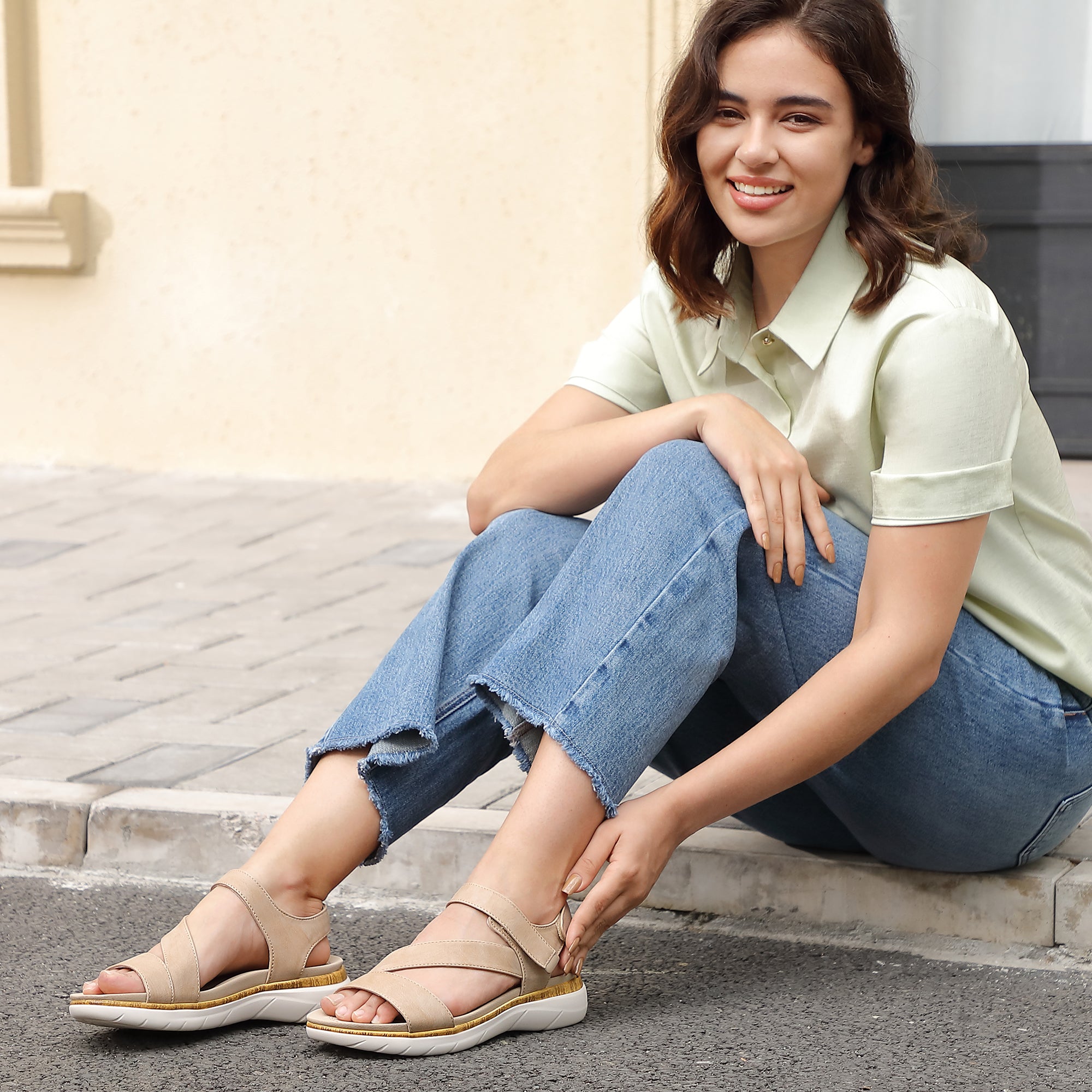 Beige Arch Support Sandals-Lilia