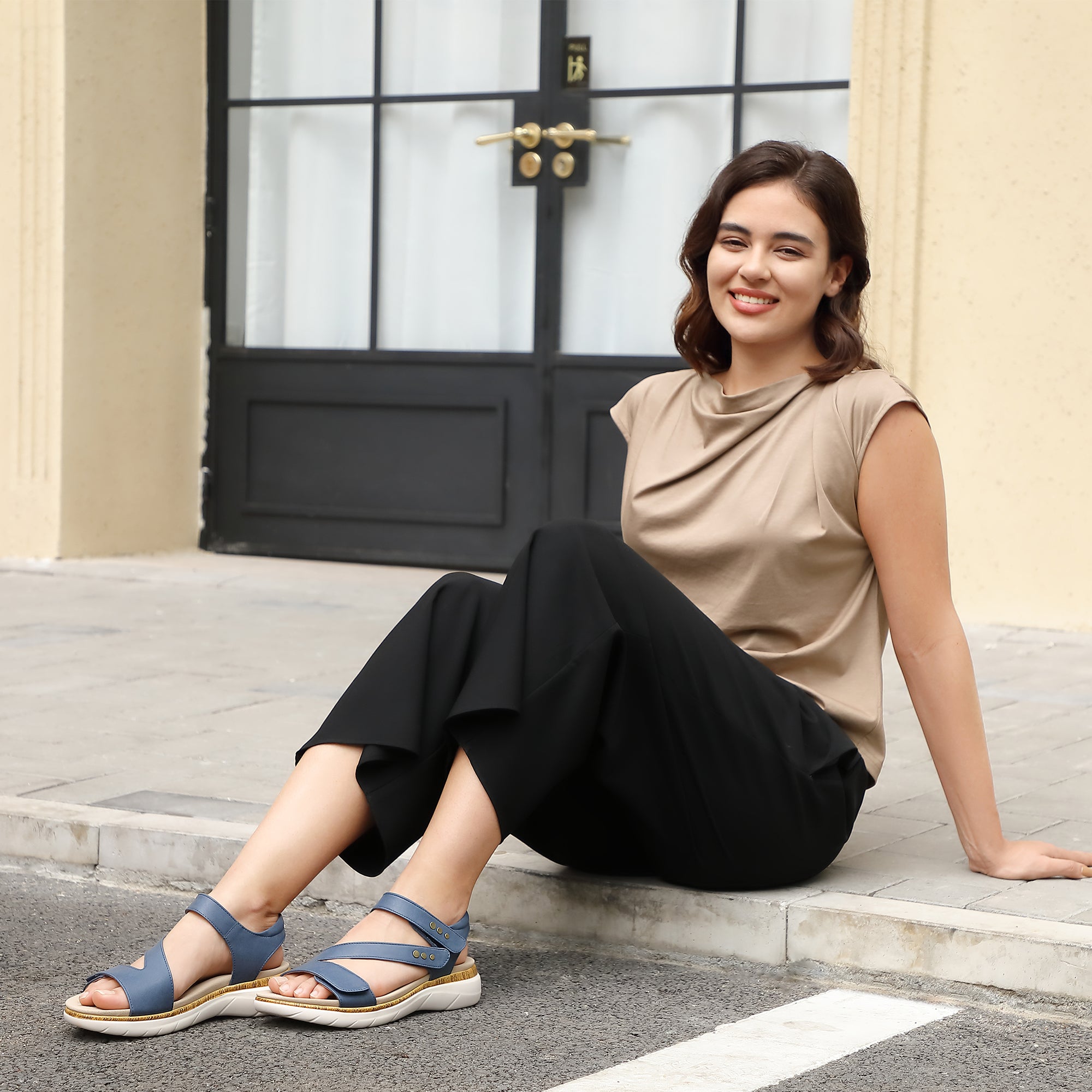 Navy Arch Support Sandals-Olivia