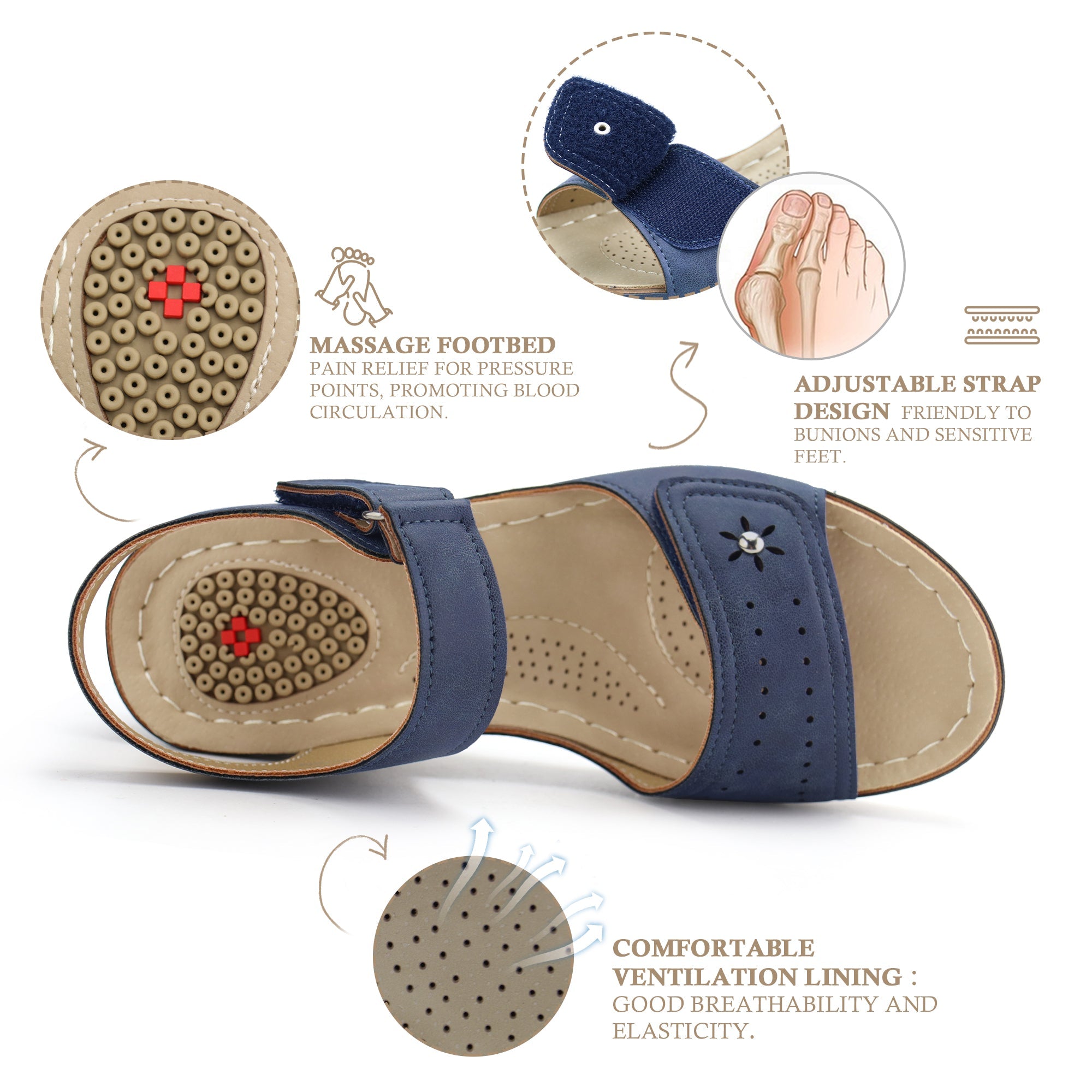 Beige Massage Sandals-Stella