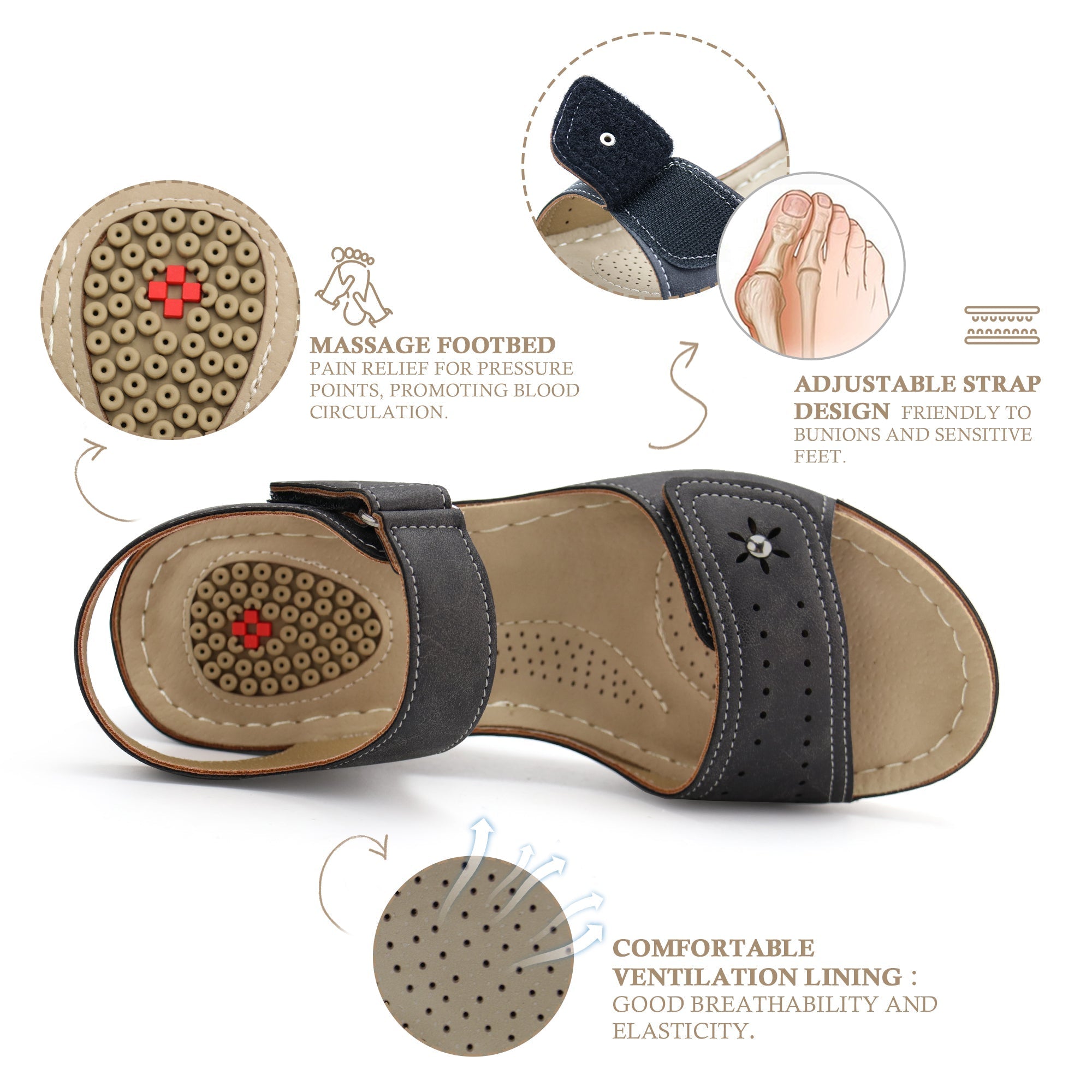 Grey Massage Sandals-Stella