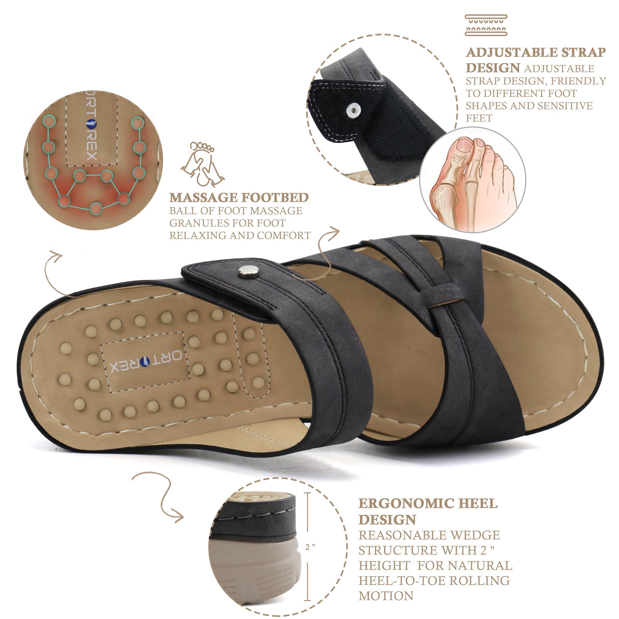 Black Massage Sandals-Halo