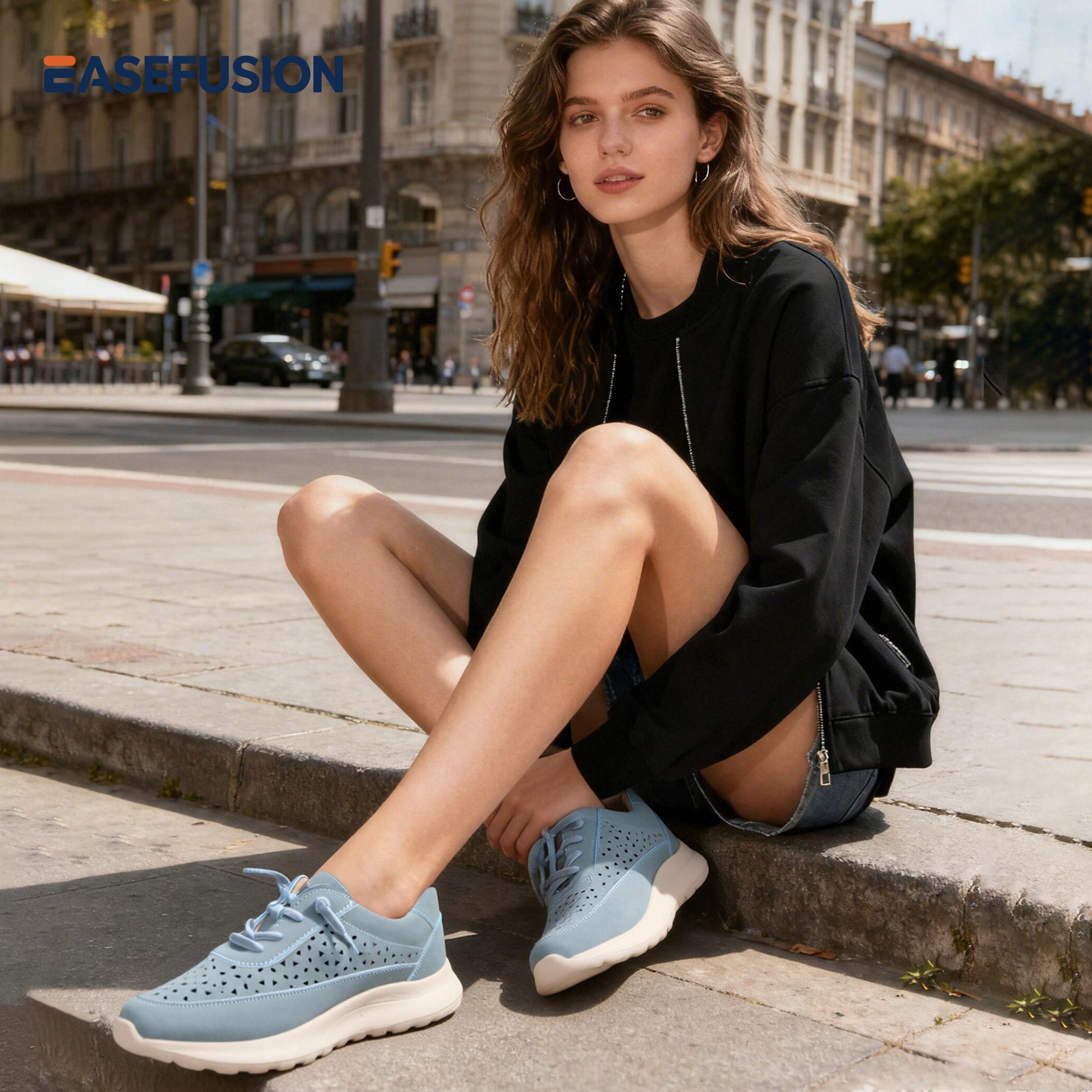 EASEFUSION-Women Lace Up Fashion Sneakers
