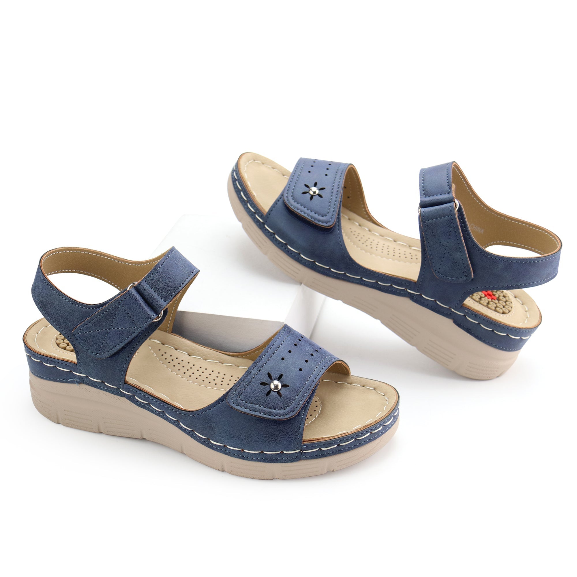 Navy Massage Sandals-Stella