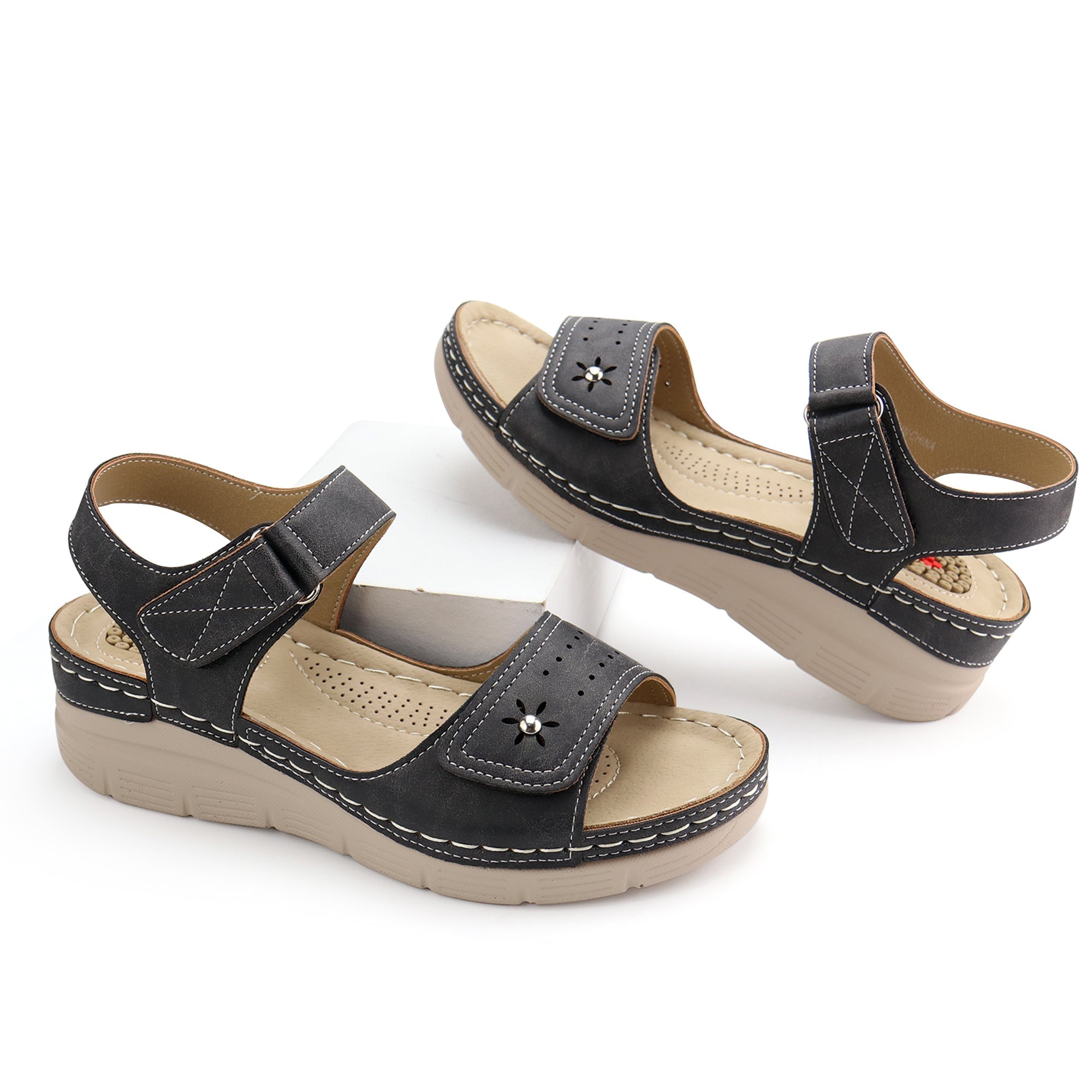 Navy Massage Sandals-Stella