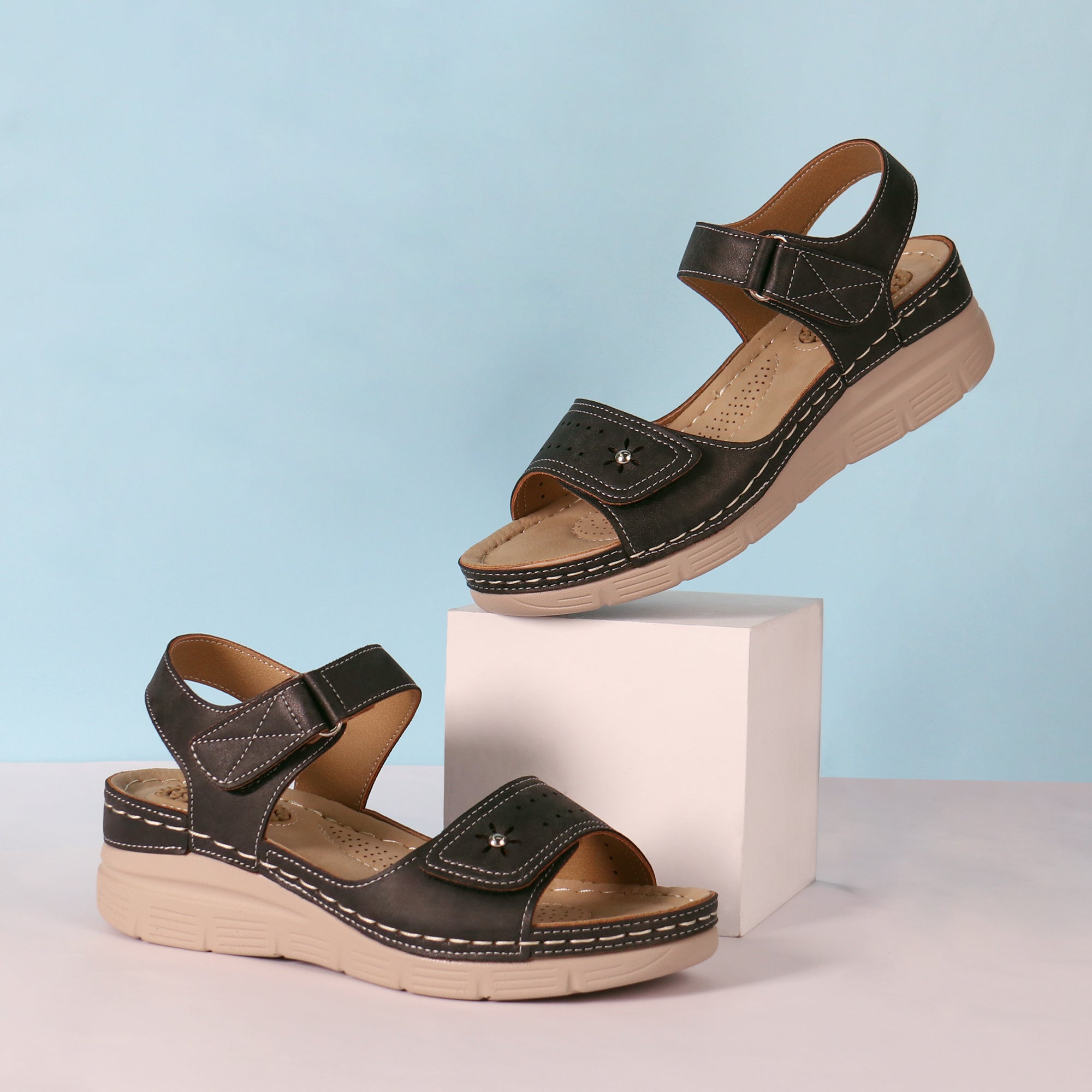 Black Massage Sandals-Stella