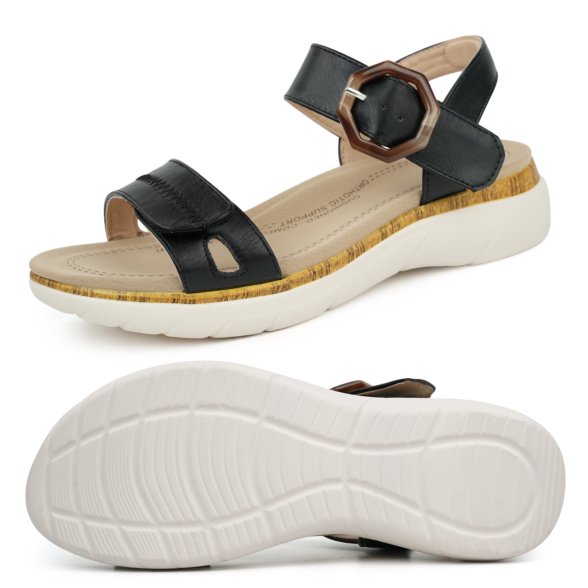 Black Arch Support Sandals-Celia