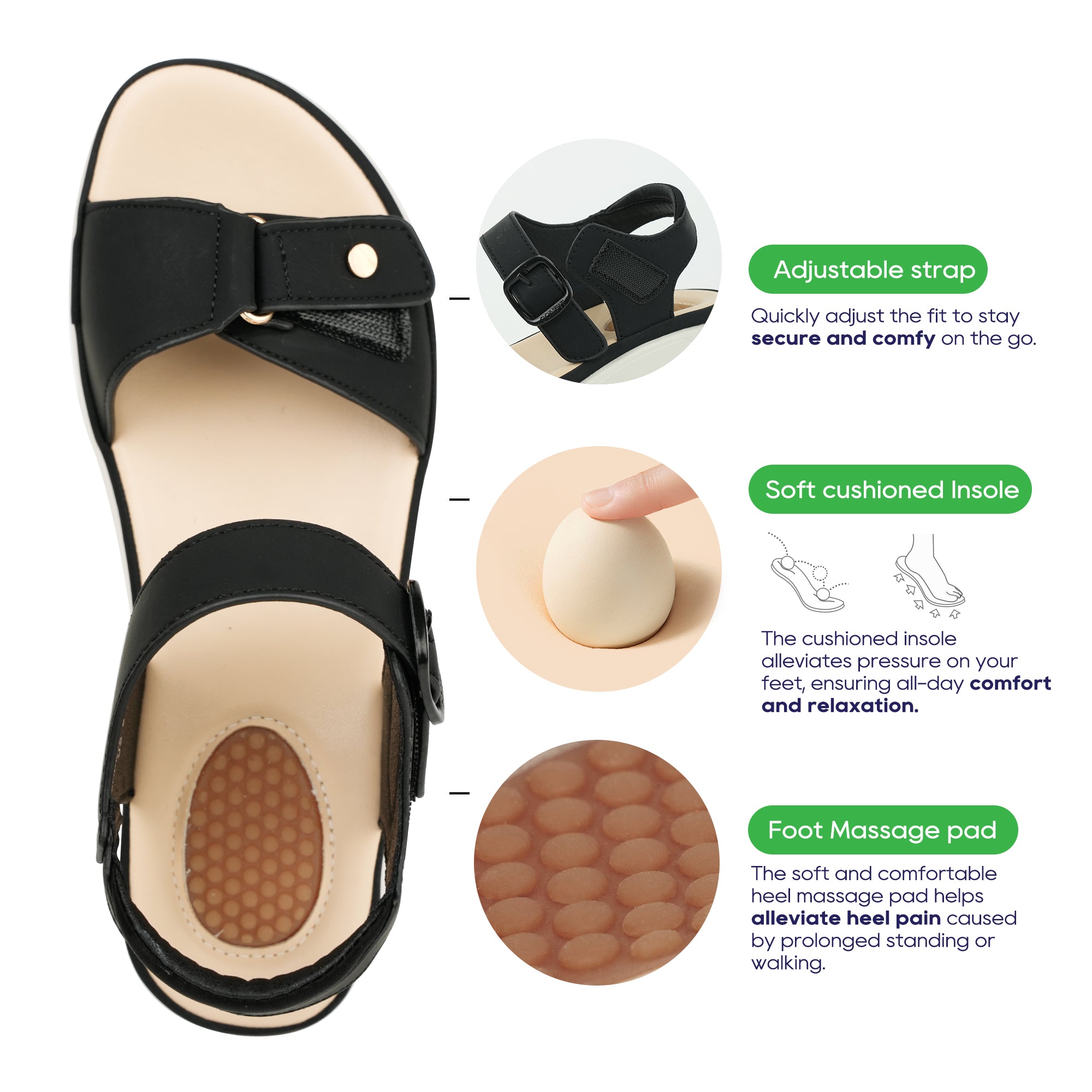 Black Massage Sandals-Tessa