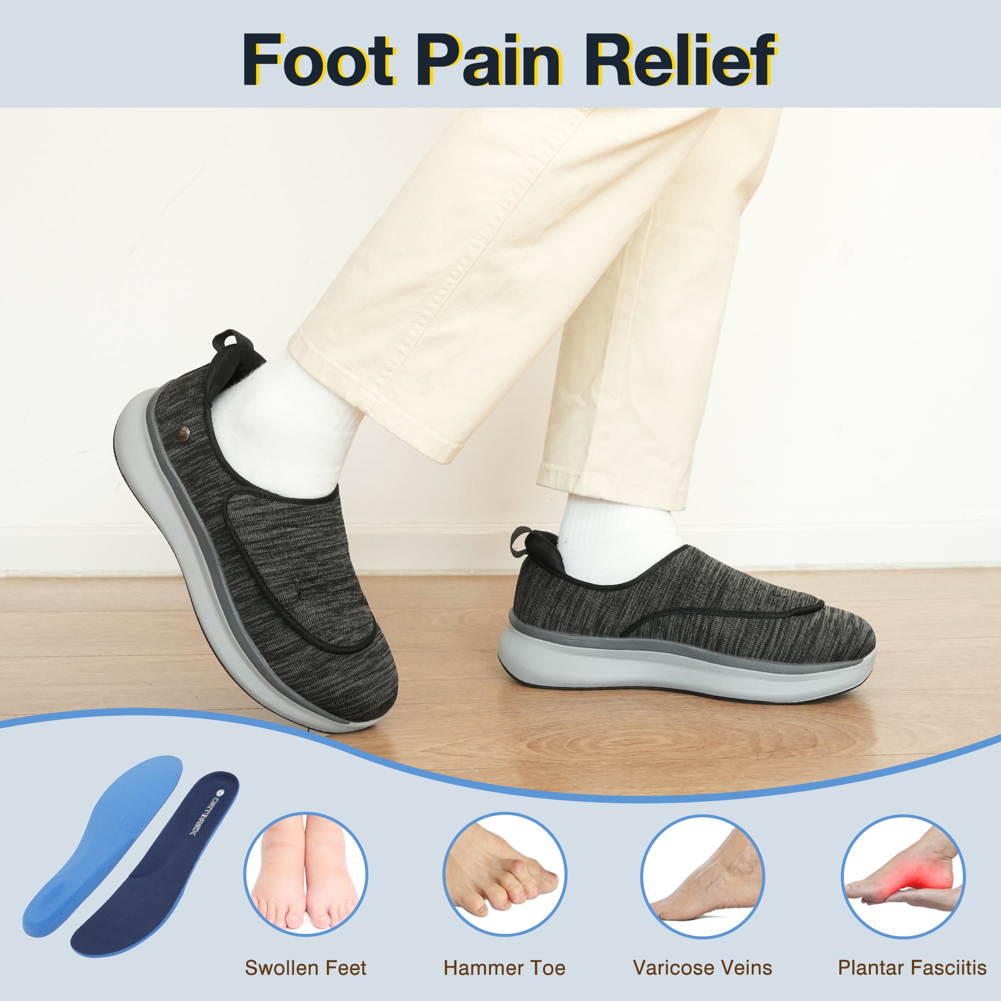 Black Grey Walking Shoes-Hank