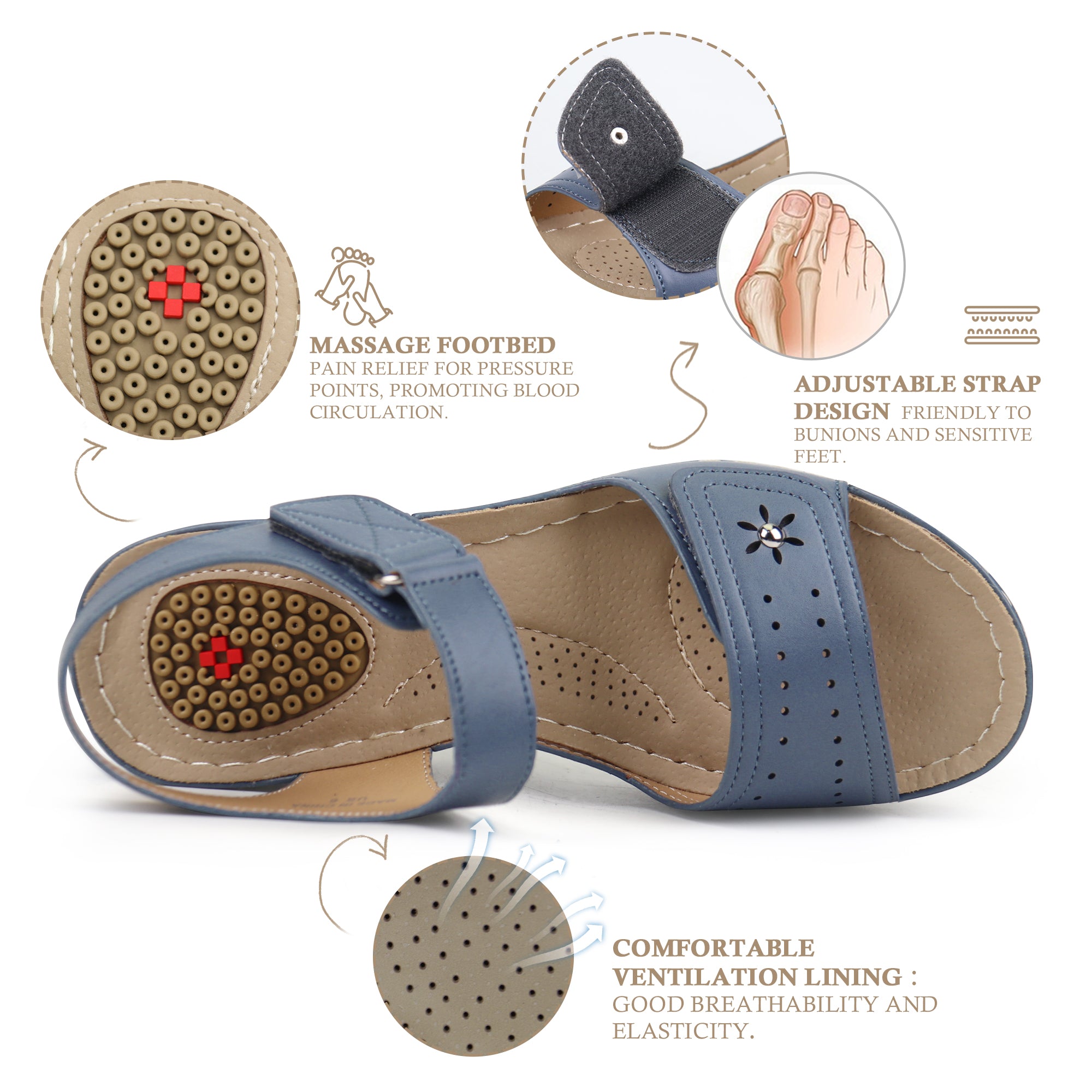 Beige Massage Sandals-Stella