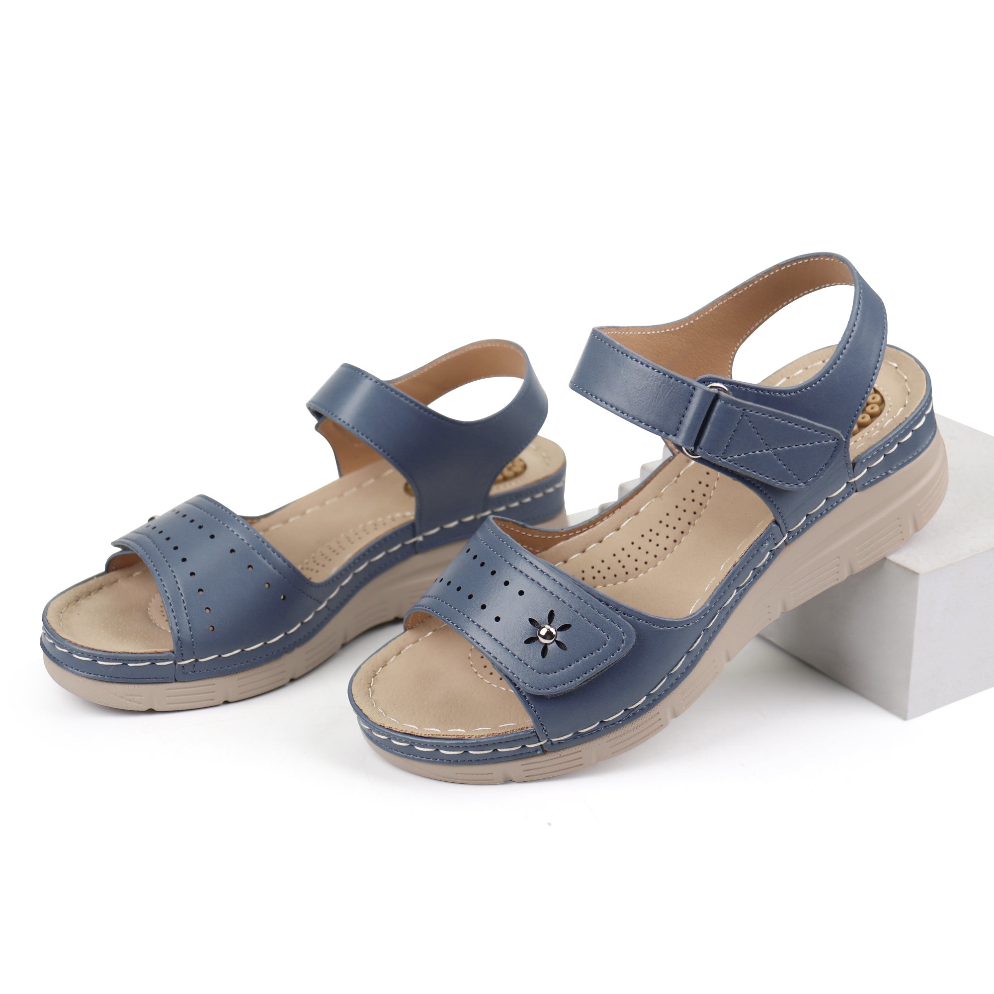 Navy Massage Sandals-Stella