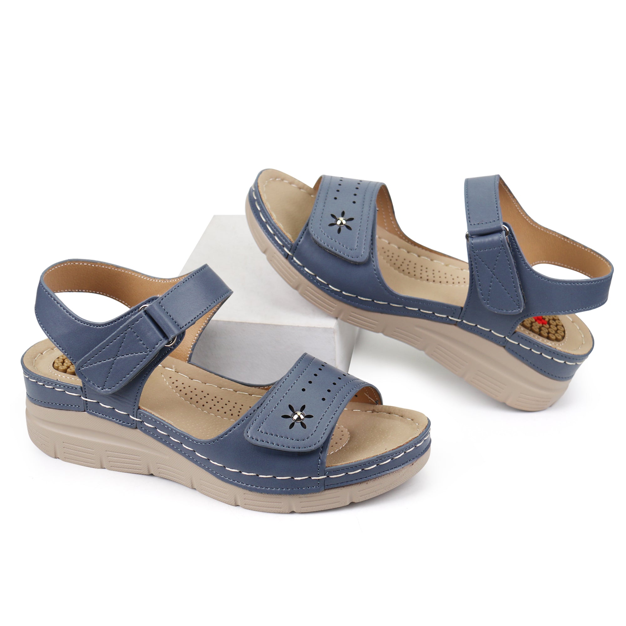 Navy Massage Sandals-Stella