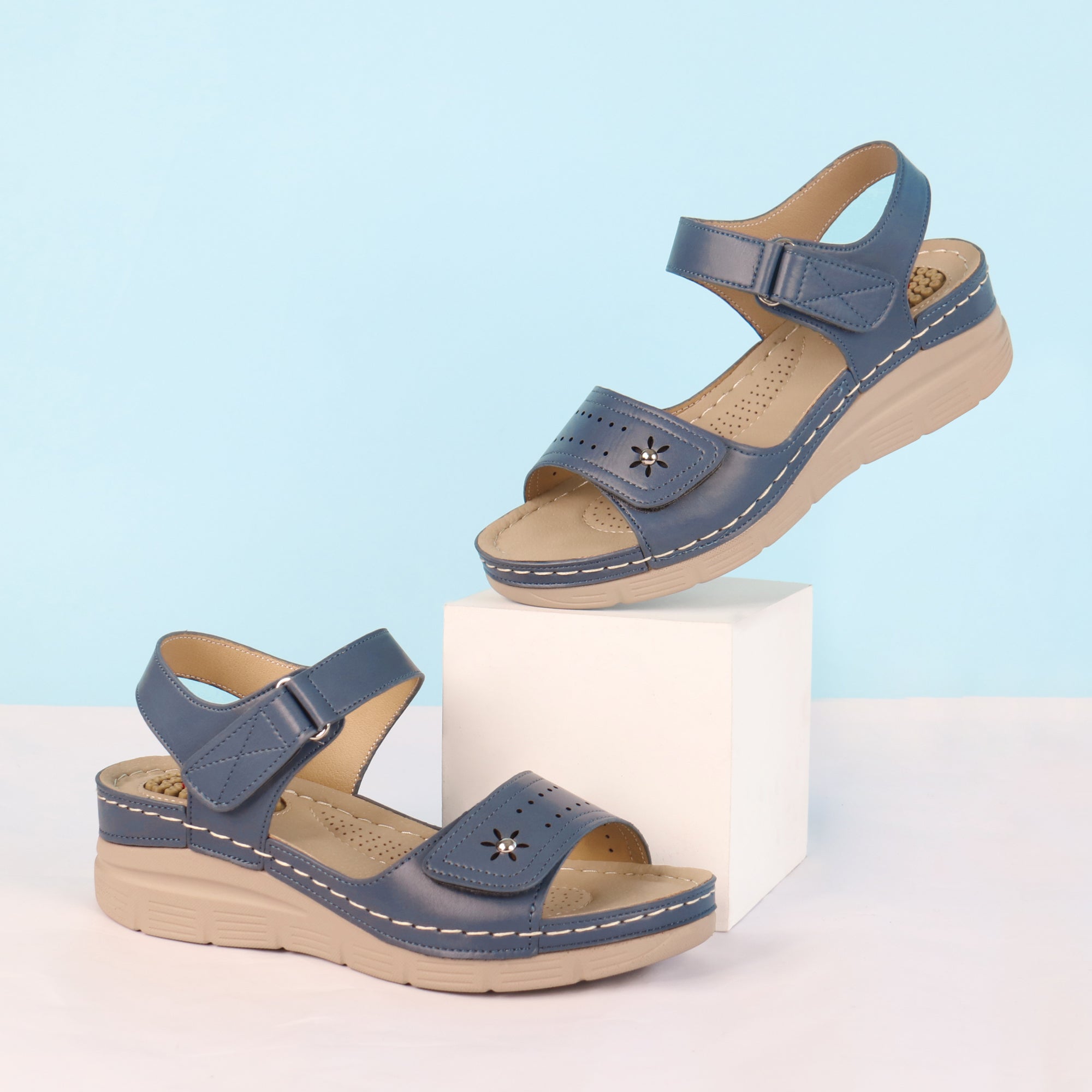 Navy Massage Sandals-Stella