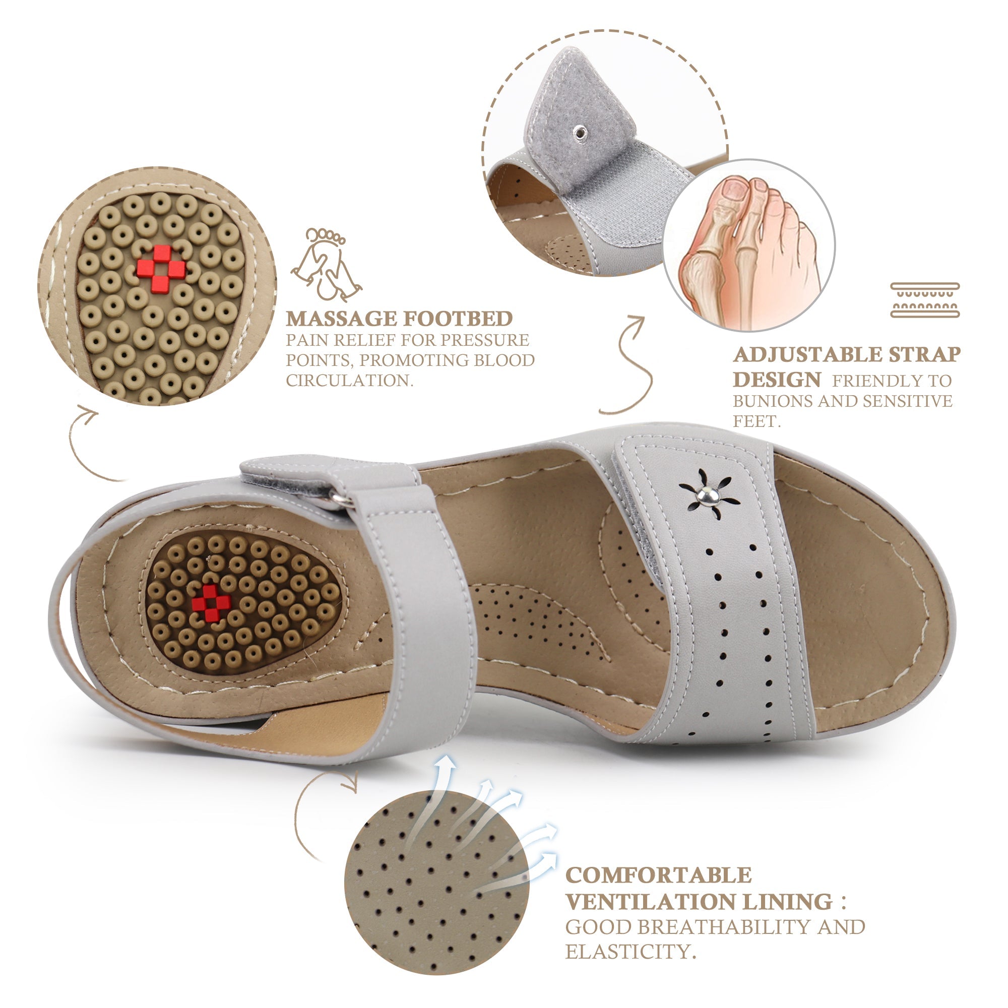 Beige Massage Sandals-Stella