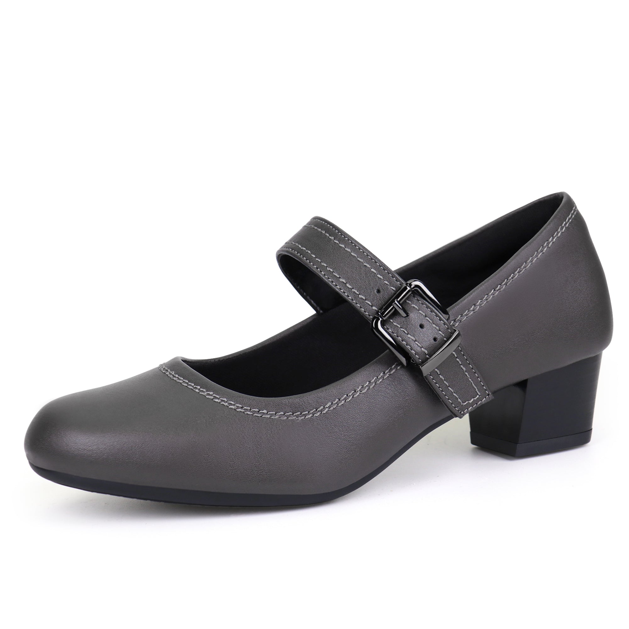 shoes grey dress Ortho+rest Women Mary Janes Bunions Shoes Orthopedic Dress Shoes Low Chunky Heels-Violet Pewter / 7